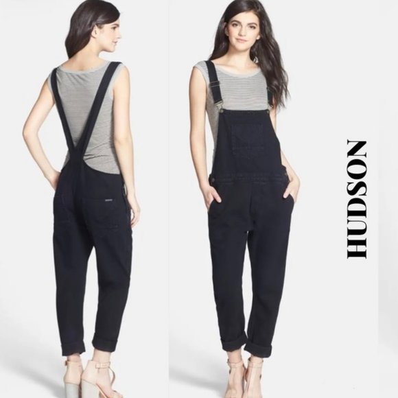 Hudson London Overalls S in Night Train Faded Blue Black Denim Relaxed Fit $245 - Picture 16 of 16